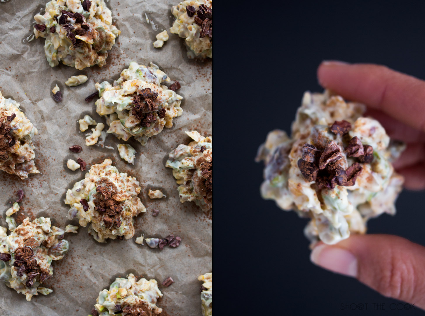 Rocas de chocolate blanco y pistachos