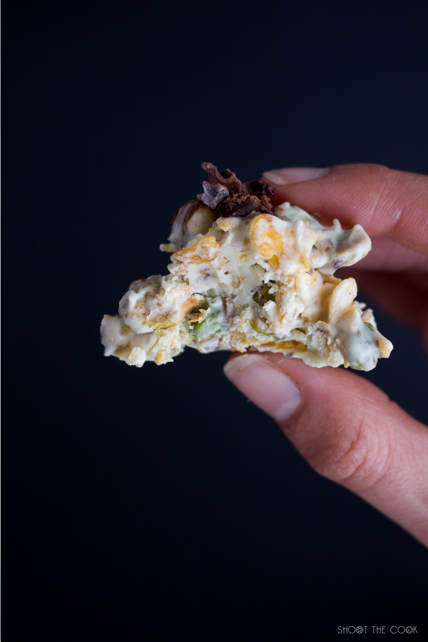 Rocas de chocolate blanco y pistachos